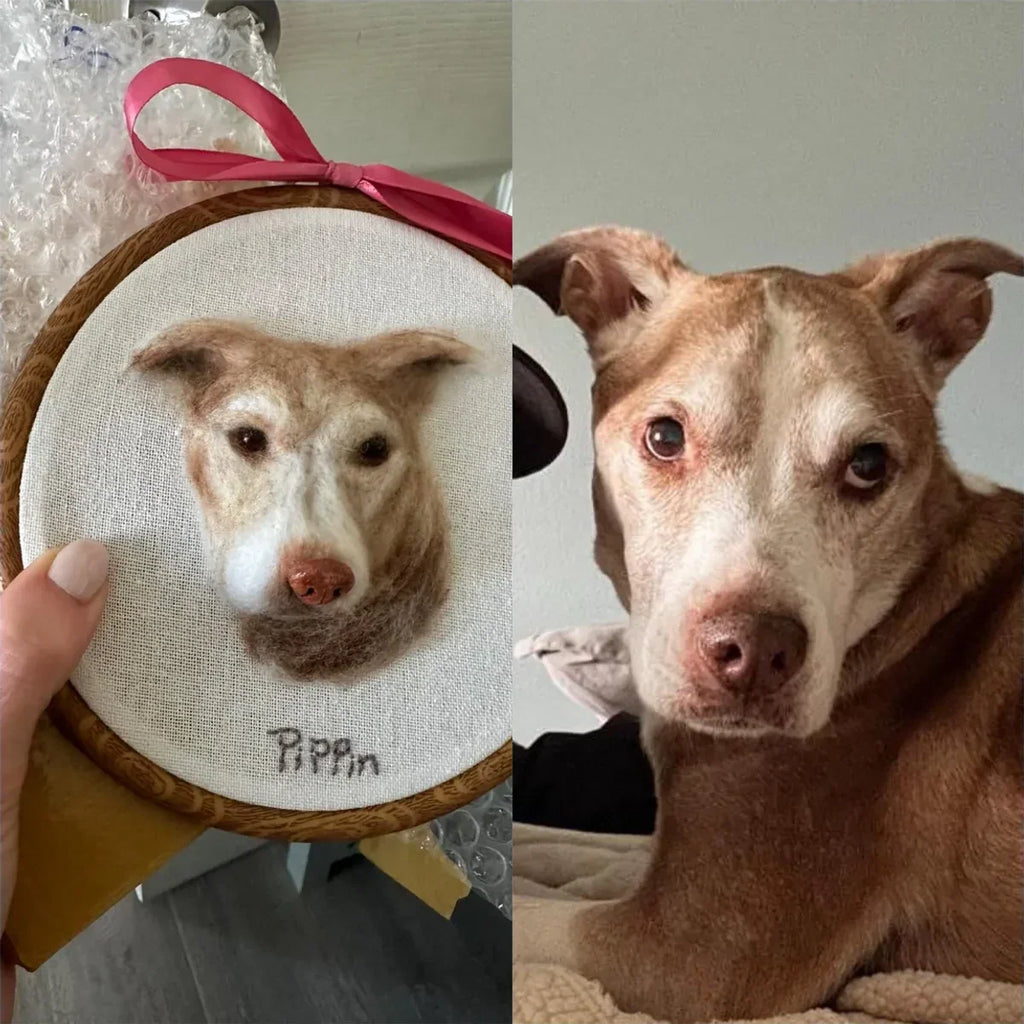 Custom Wool Felt Pet Portrait Hoop Handmade Memorial Keepsake Photo to Art